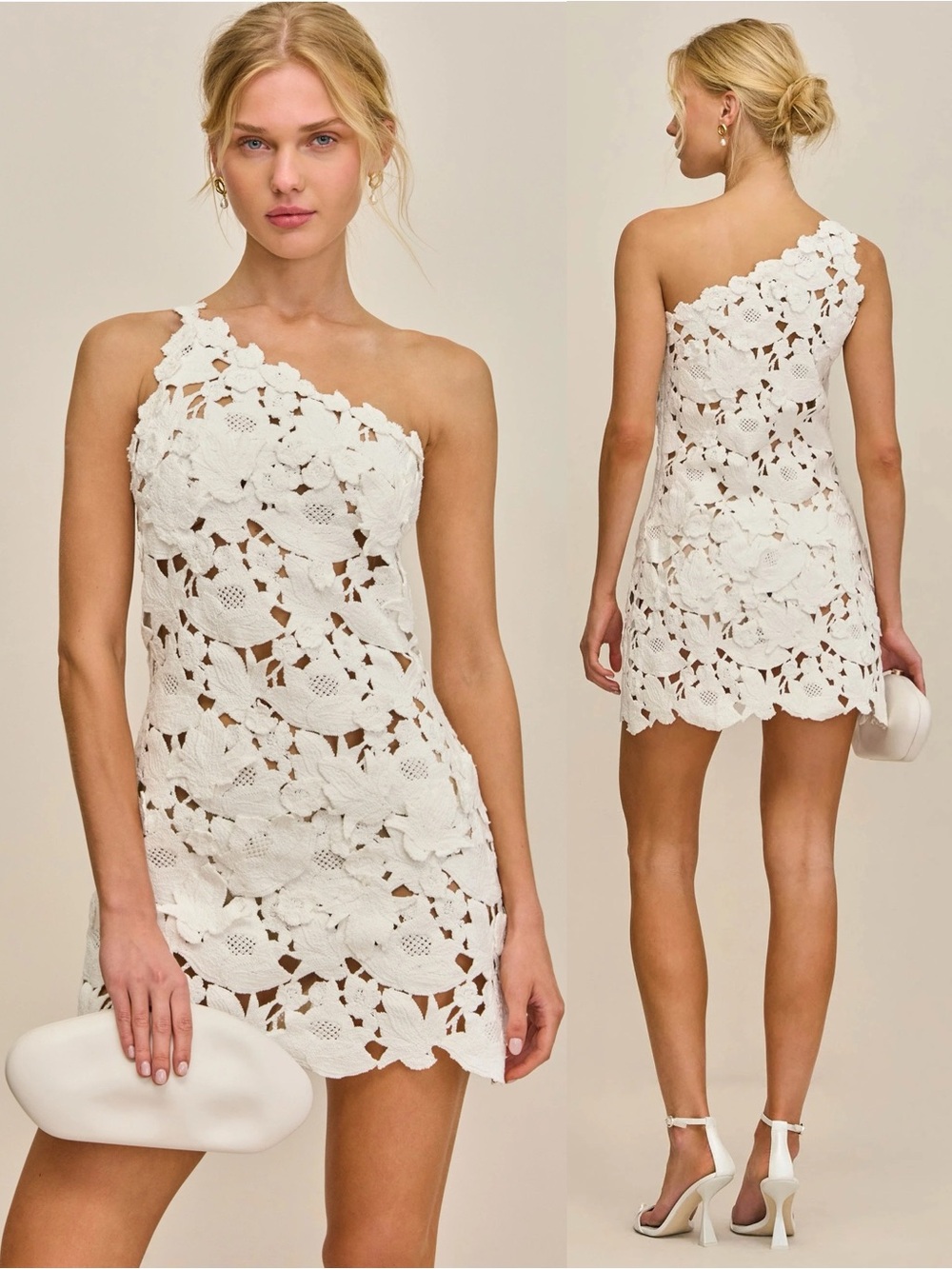 Cult Gaia Elinor Floral Lace One Shoulder Mini Dress Off White NEW with tag